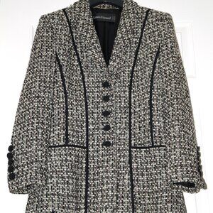 Louis Féraud Jacket Alpaka Wool Boucle Cream Brown Black Blazer VTG Size US 6